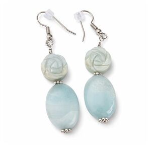 Amazonite Carved & Sterling Silver Dangle Earrings